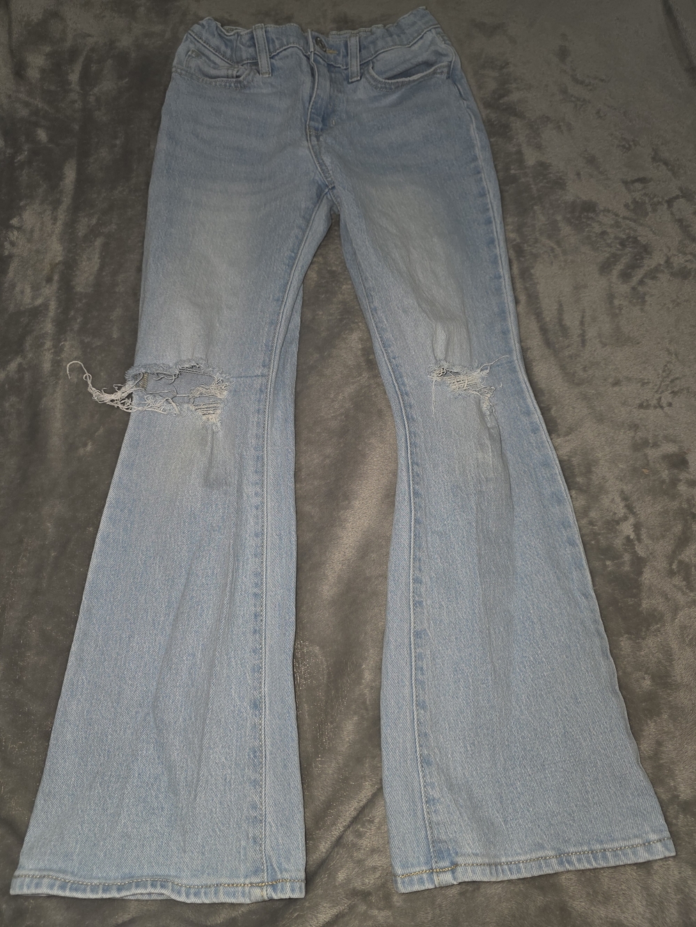 Old Navy Light Blue Flare Girls Jeans with Knee Distressing-12